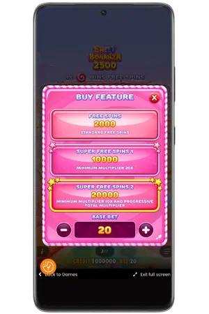 Sweet Bonanza 2500 bonus buy feature purchase screenshot