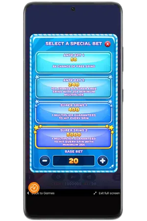 Sweet Bonanza 2500 ante bet special bet option screenshot