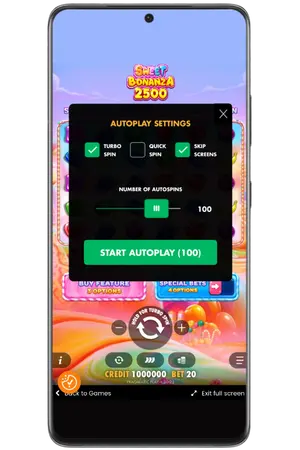 Sweet Bonanza 2500 autoplay configuration settings screenshot