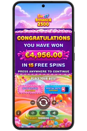 Sweet Bonanza 2500 big win prize payout screen